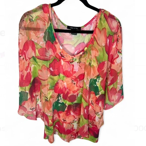 Adele & May women's floral sheer overlay blouse. Size XL - Picture 1 of 6